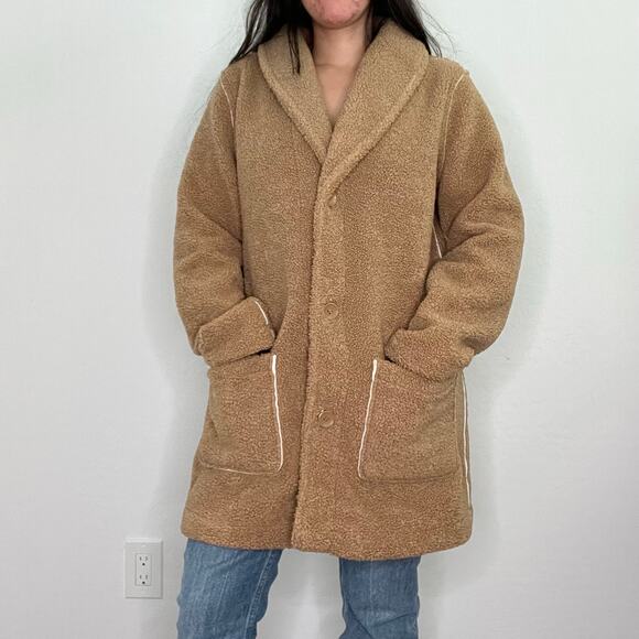 Susan Graver Camel Sherpa Teddy Coat Button Front Jacket Small Shacket - Picture 2 of 12